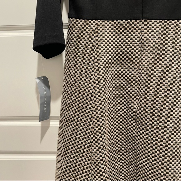 London Times Jersey 3/4 Sleeve Colorblock Black and Tan Dress - Picture 5 of 5